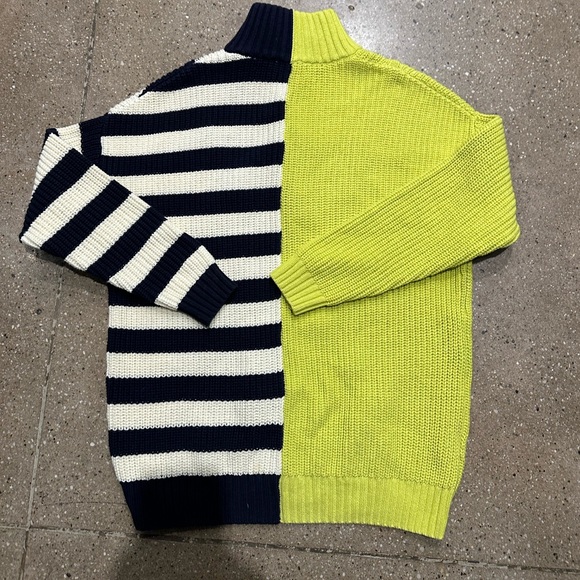 Staud Hampton Sweater Quarter Zip Lime Navy White Stripe - Picture 5 of 5